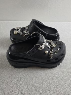 Crocs Mega Crush Custom Platform Clogs Black Wmn's 9 Goth Punk Spikes